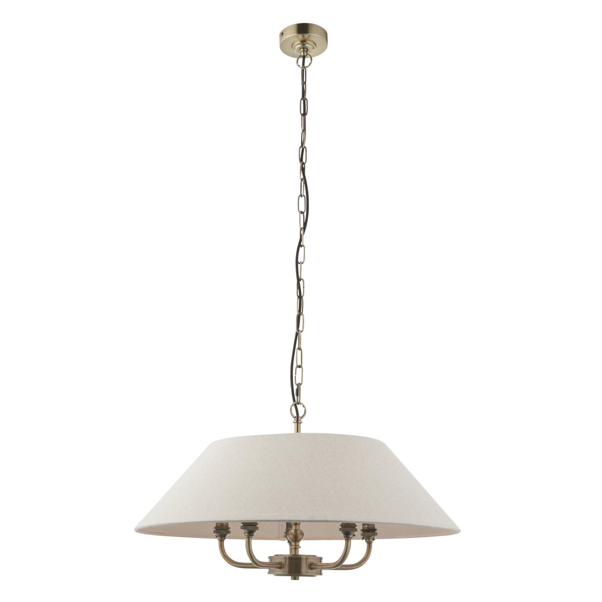 Lille Ceiling Pendant Light In Antique Brass Finish With Natural Linen Shade 112956