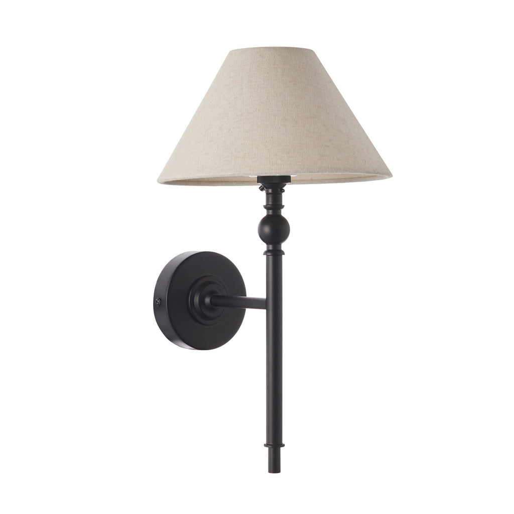 Lille Wall Light In Matt Black Finish With Natural Linen Shade 117826