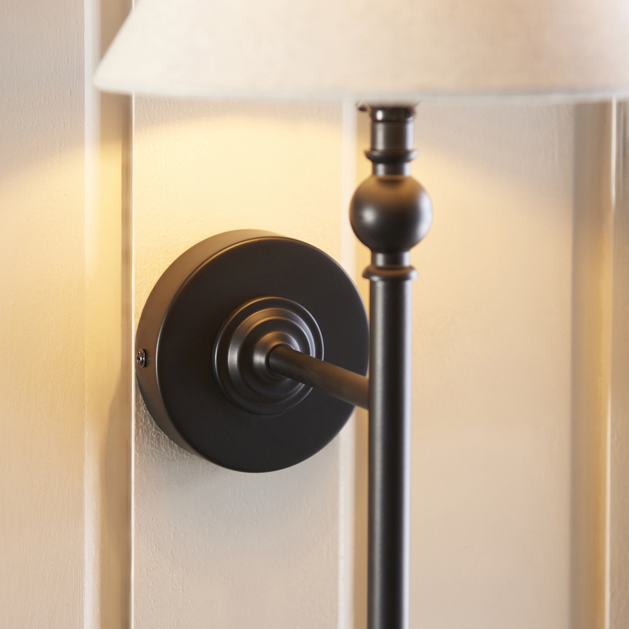 Lille Wall Light In Matt Black Finish With Natural Linen Shade 117826