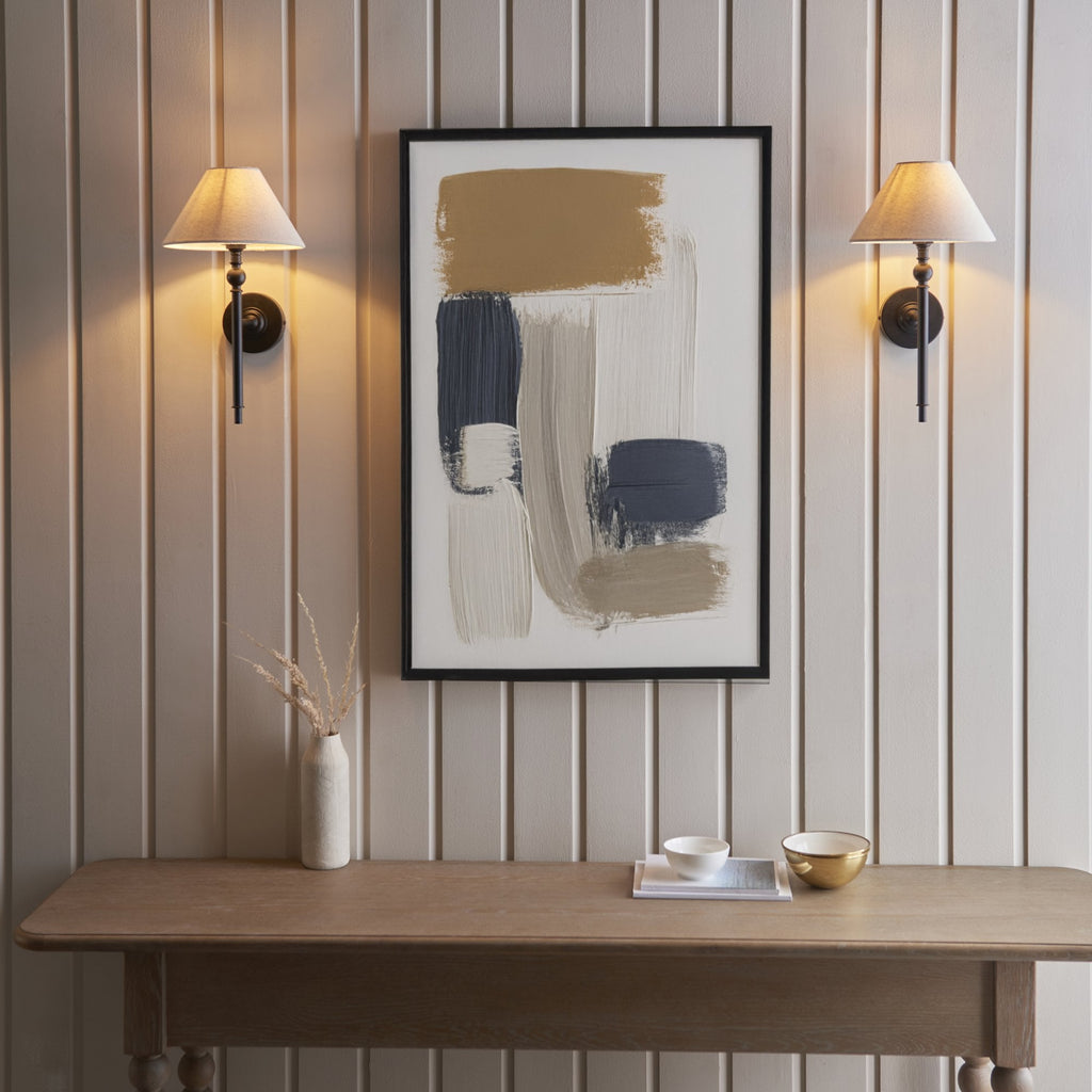 Lille Wall Light In Matt Black Finish With Natural Linen Shade 117826