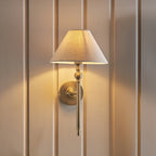 Lille Wall Light In Antique Brass Finish With Natural Linen Shade 117827