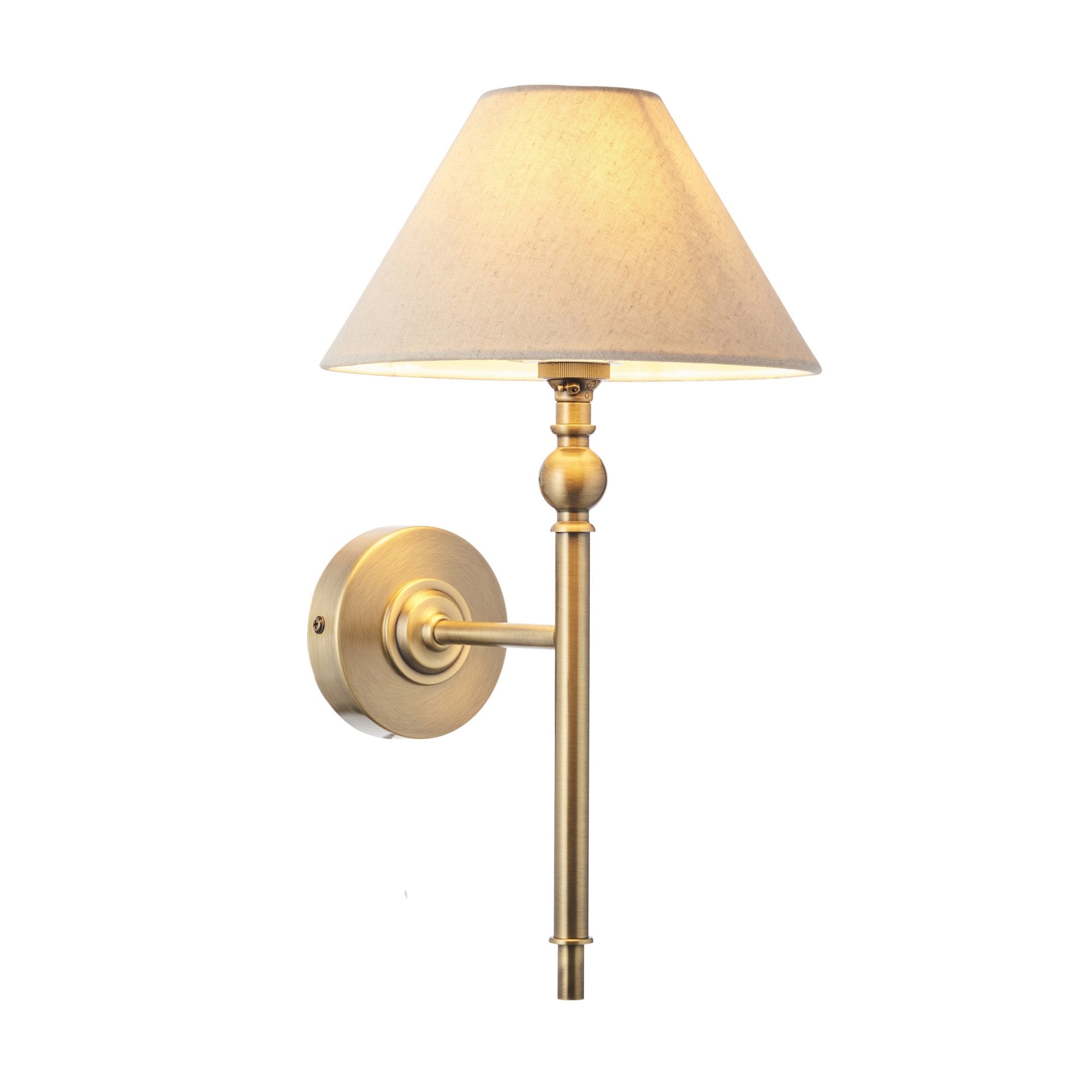 Lille Wall Light In Antique Brass Finish With Natural Linen Shade 117827