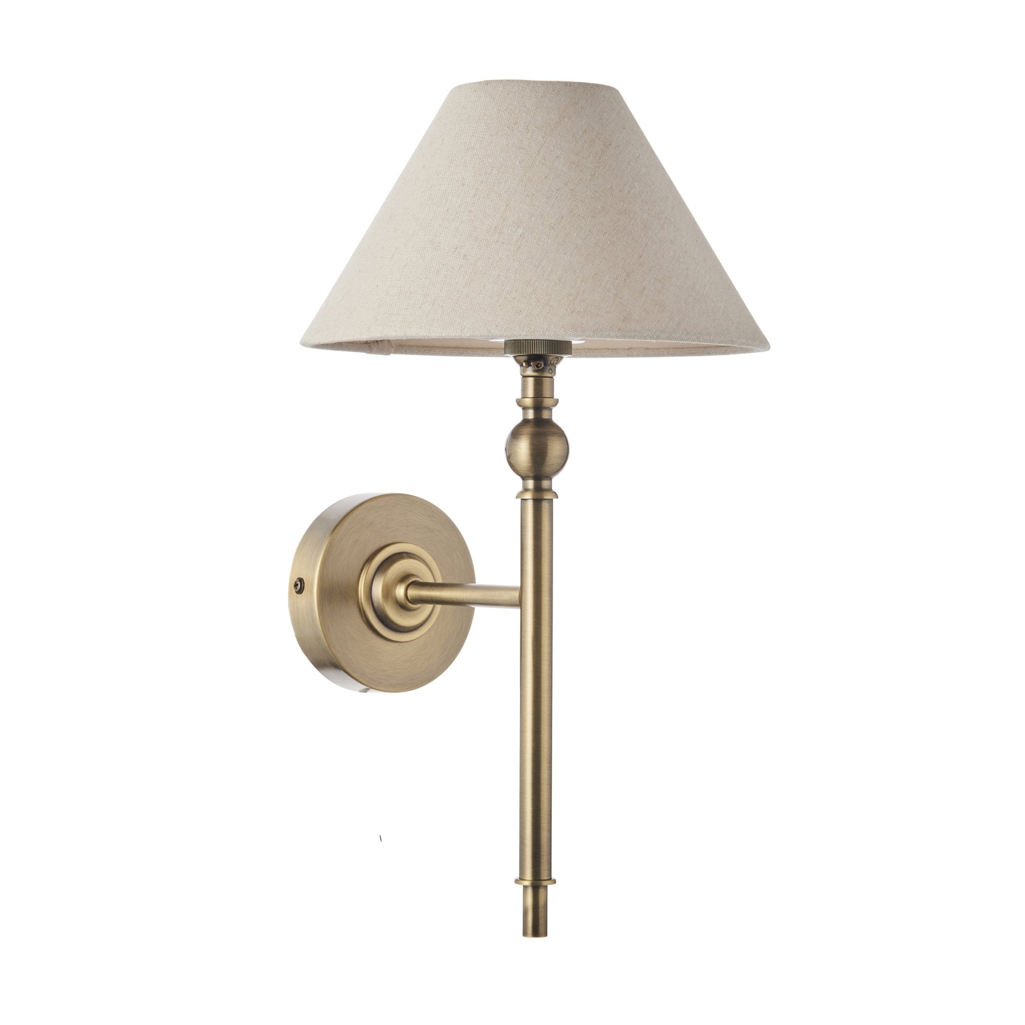 Lille Wall Light In Antique Brass Finish With Natural Linen Shade 117827