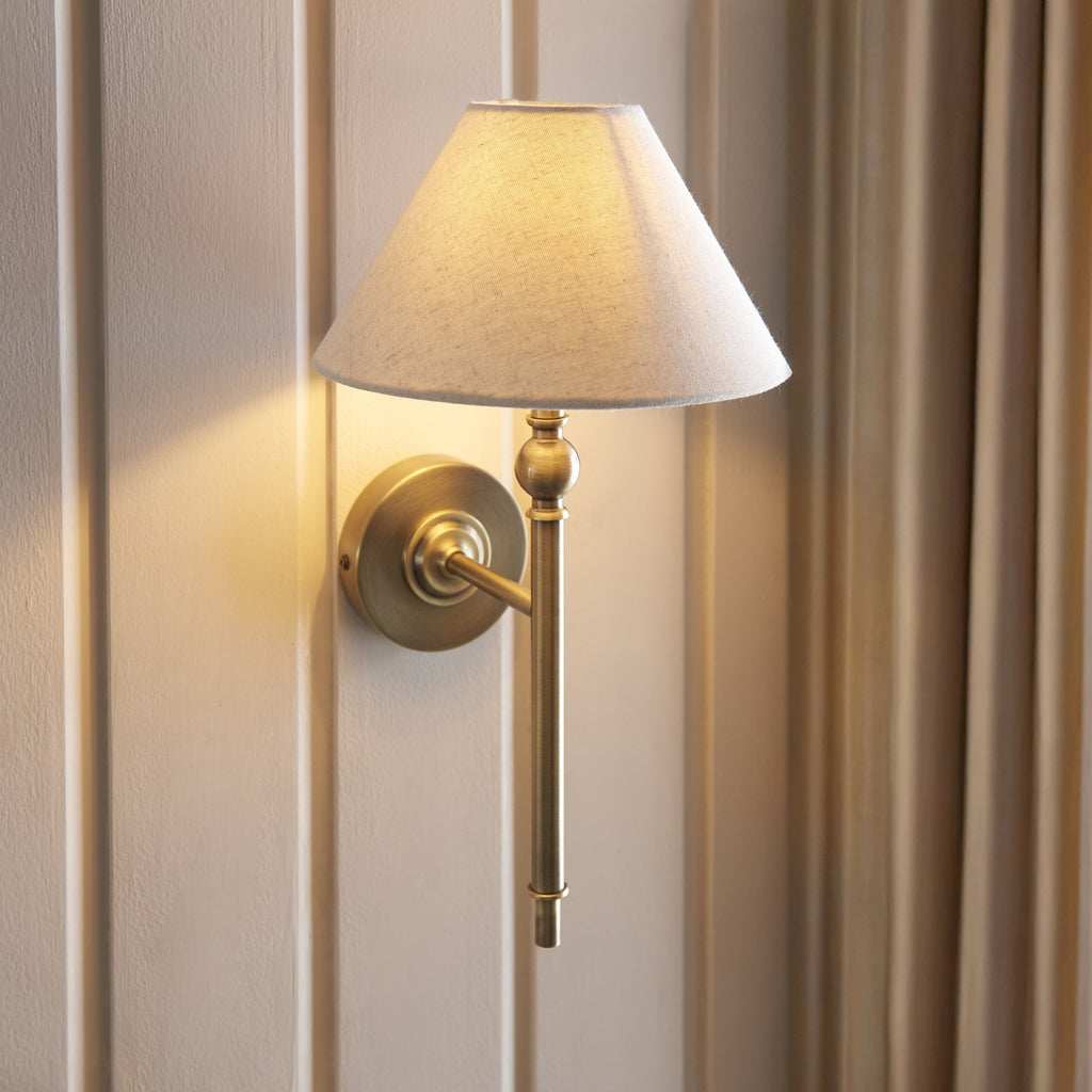Lille Wall Light In Antique Brass Finish With Natural Linen Shade 117827