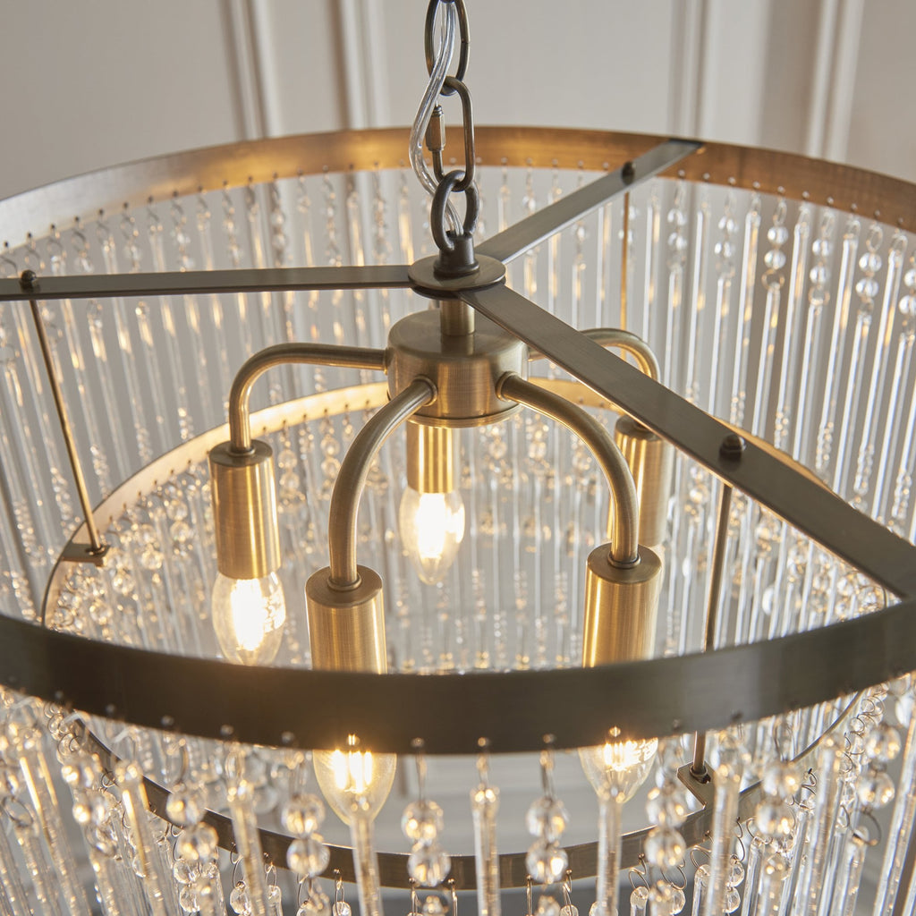 Genevieve 5 Light Ceiling Pendant Light In Antique Brass With Clear Glass 104504