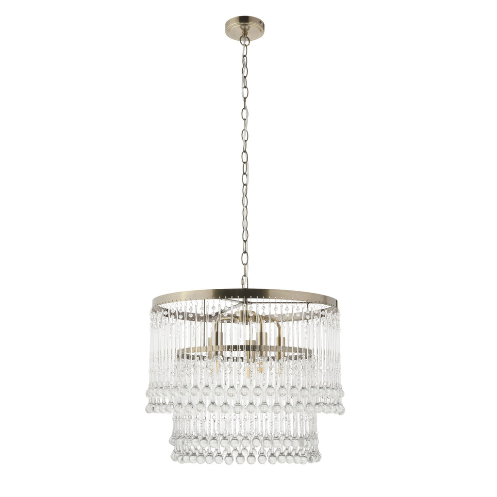 Genevieve 5 Light Ceiling Pendant Light In Antique Brass With Clear Glass 104504