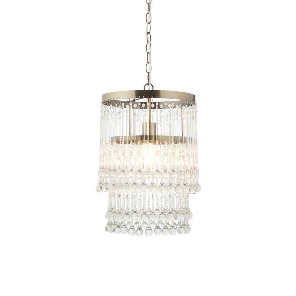 Genevieve Ceiling Pendant Light In Antique Brass With Clear Glass Droplets 104503