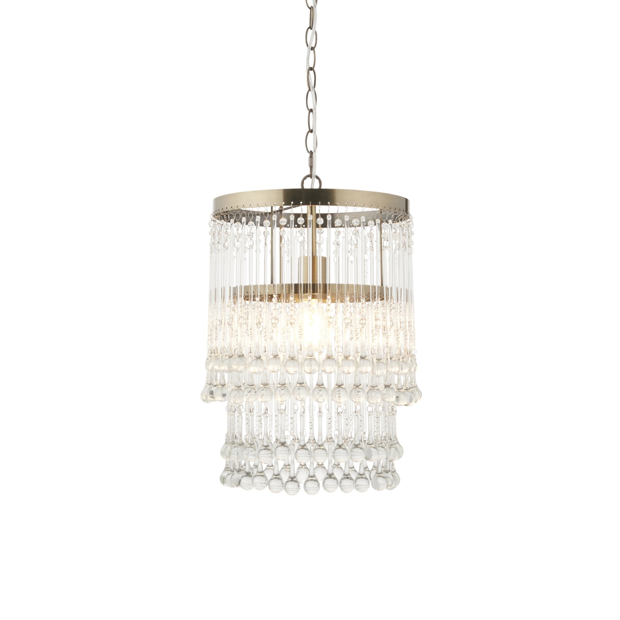 Genevieve Ceiling Pendant Light In Antique Brass With Clear Glass Droplets 104503