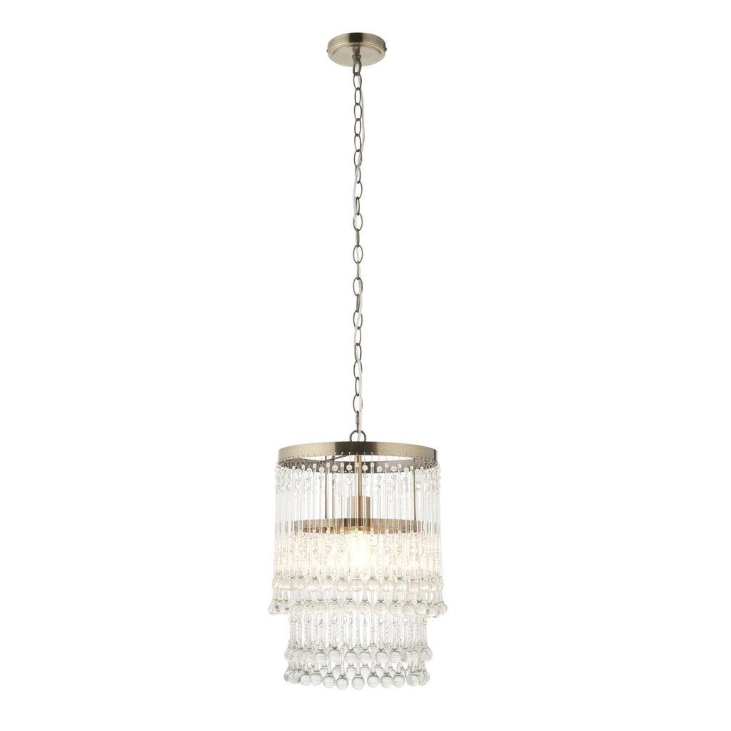 Genevieve Ceiling Pendant Light In Antique Brass With Clear Glass Droplets 104503