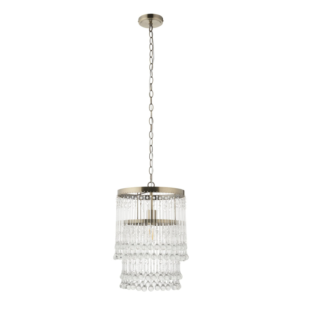 Genevieve Ceiling Pendant Light In Antique Brass With Clear Glass Droplets 104503