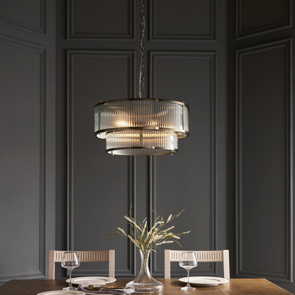 Ridgeton 5 Light Ceiling Pendant Light In Antique Brass With Ribbed Glass 110944