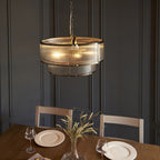 Ridgeton 5 Light Ceiling Pendant Light In Antique Brass With Ribbed Glass 110944