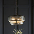 Ridgeton 5 Light Ceiling Pendant Light In Antique Brass With Ribbed Glass 110944