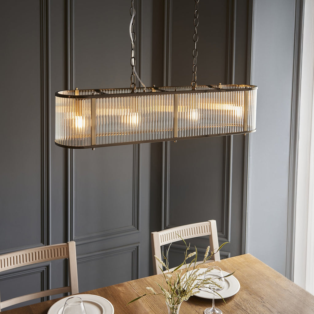 Ridgeton 4 Light Ceiling Pendant Light In Antique Brass With Ribbed Glass 110945
