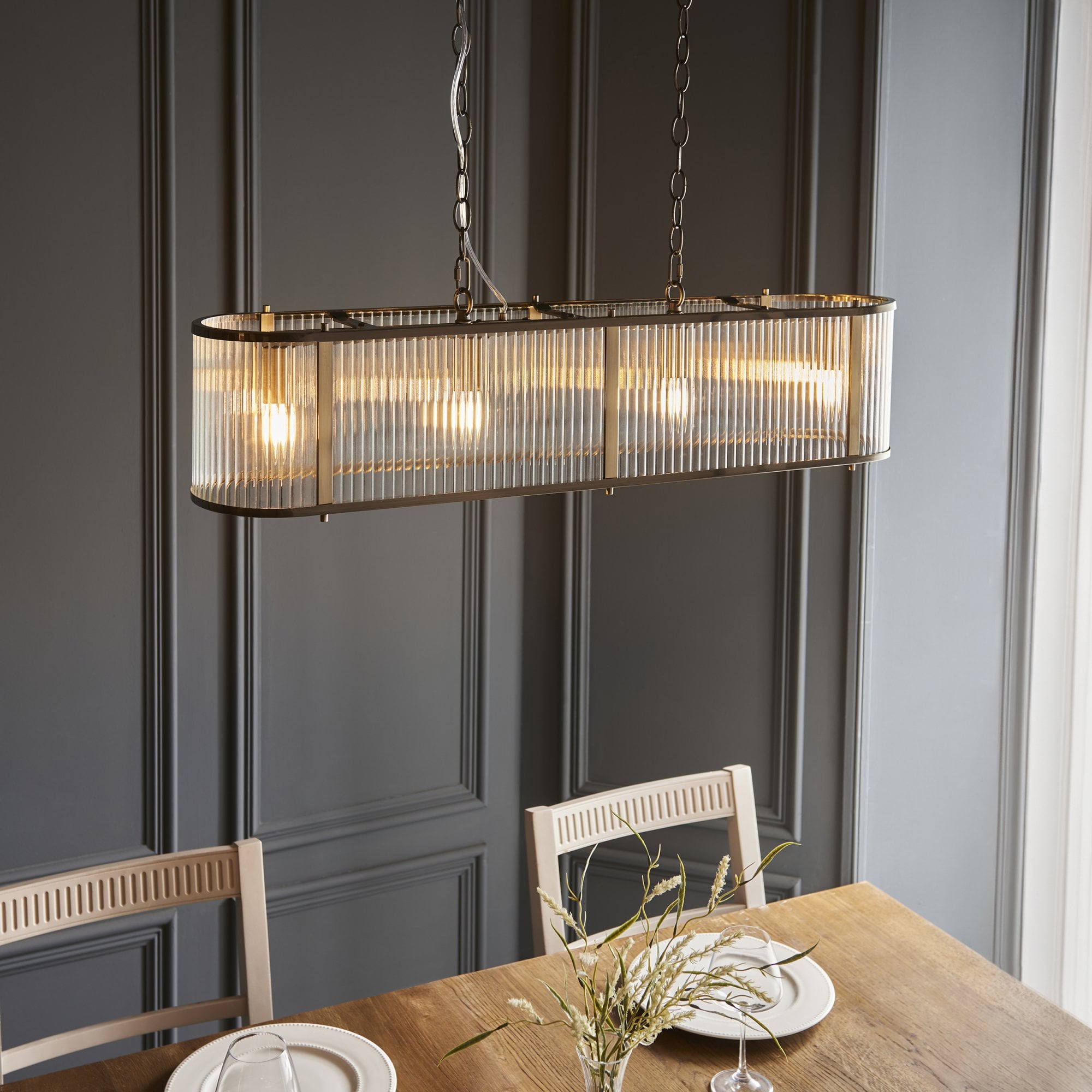 Ridgeton 4 Light Ceiling Pendant Light In Antique Brass With Ribbed Glass 110945