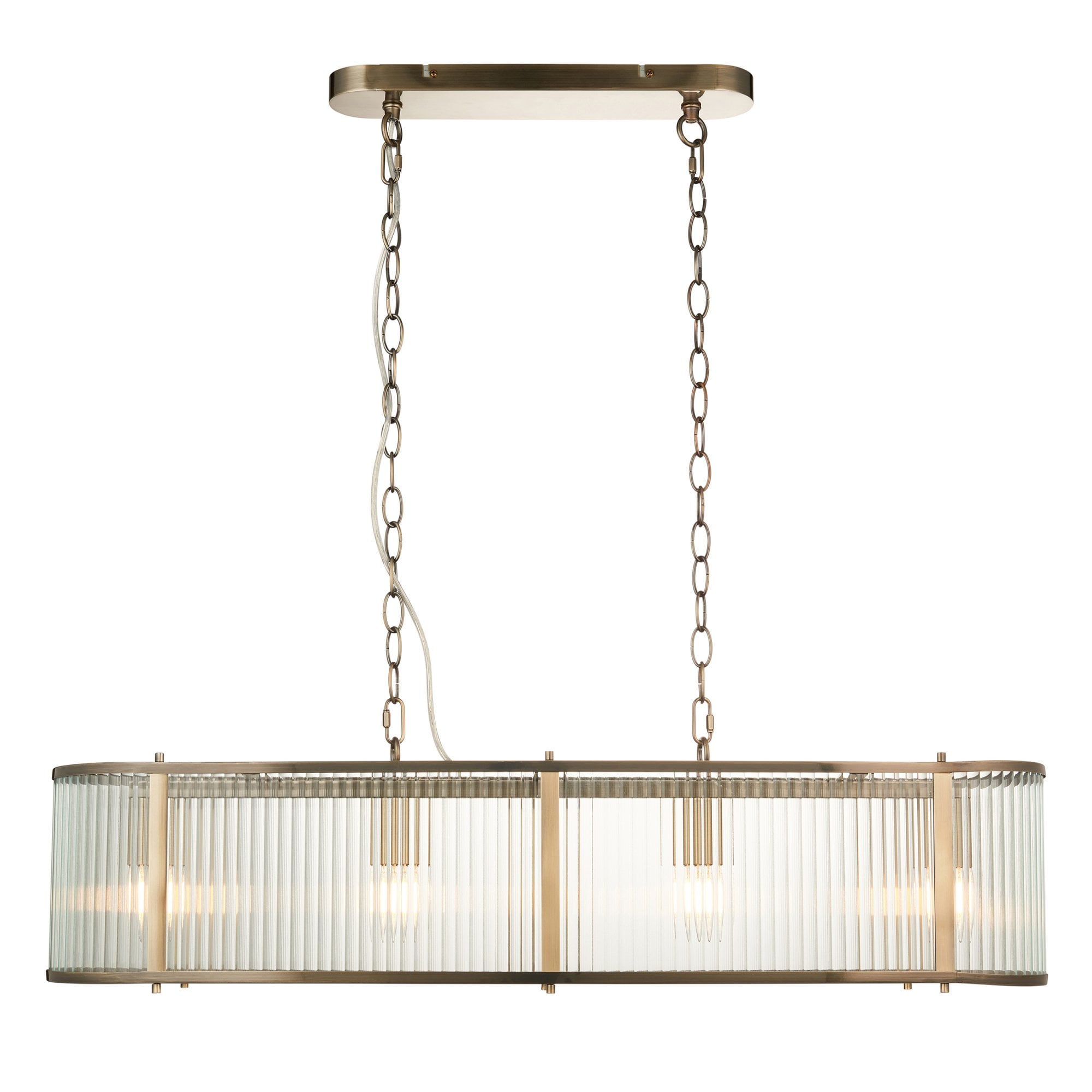 Ridgeton 4 Light Ceiling Pendant Light In Antique Brass With Ribbed Glass 110945