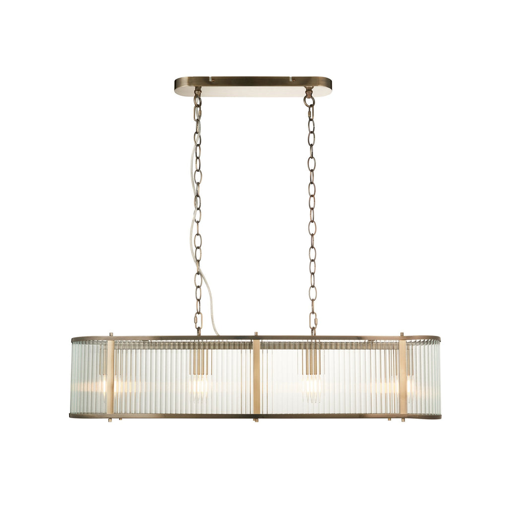 Ridgeton 4 Light Ceiling Pendant Light In Antique Brass With Ribbed Glass 110945