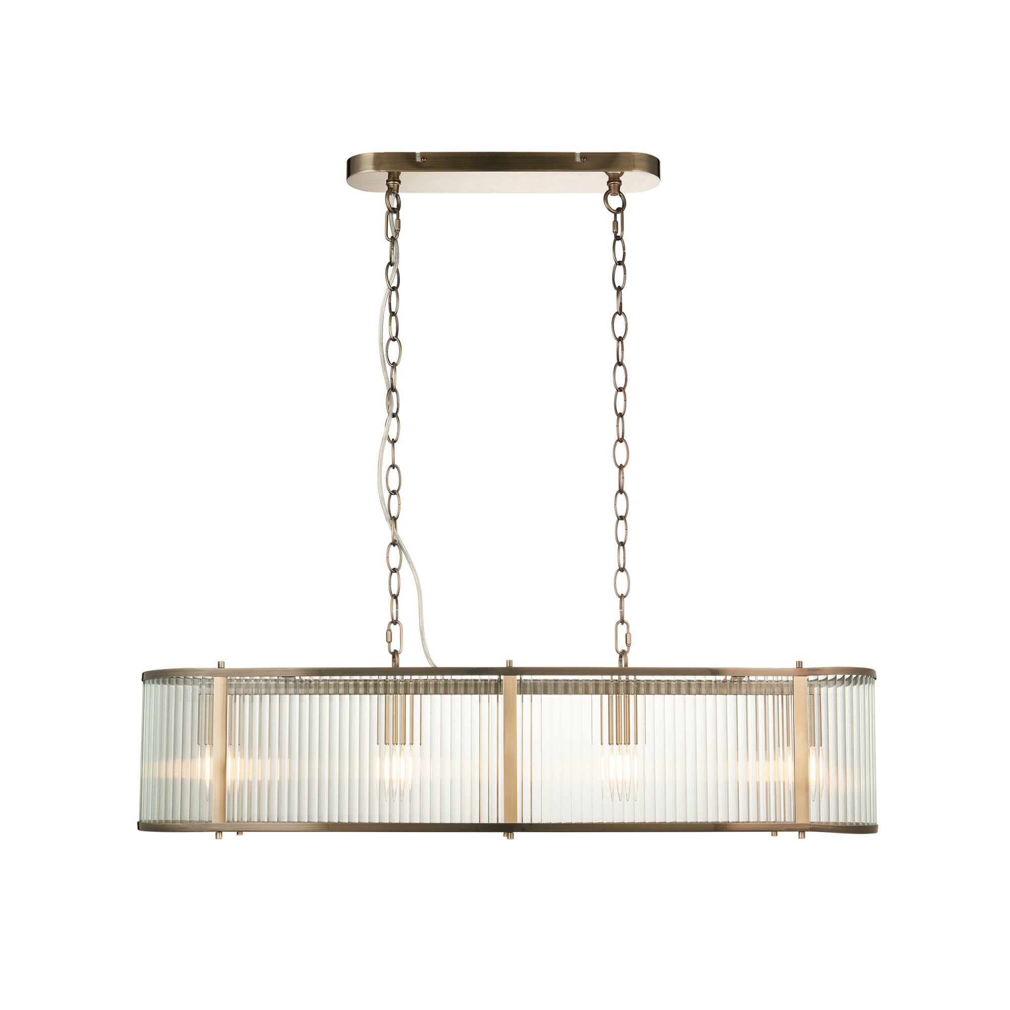 Ridgeton 4 Light Ceiling Pendant Light In Antique Brass With Ribbed Glass 110945