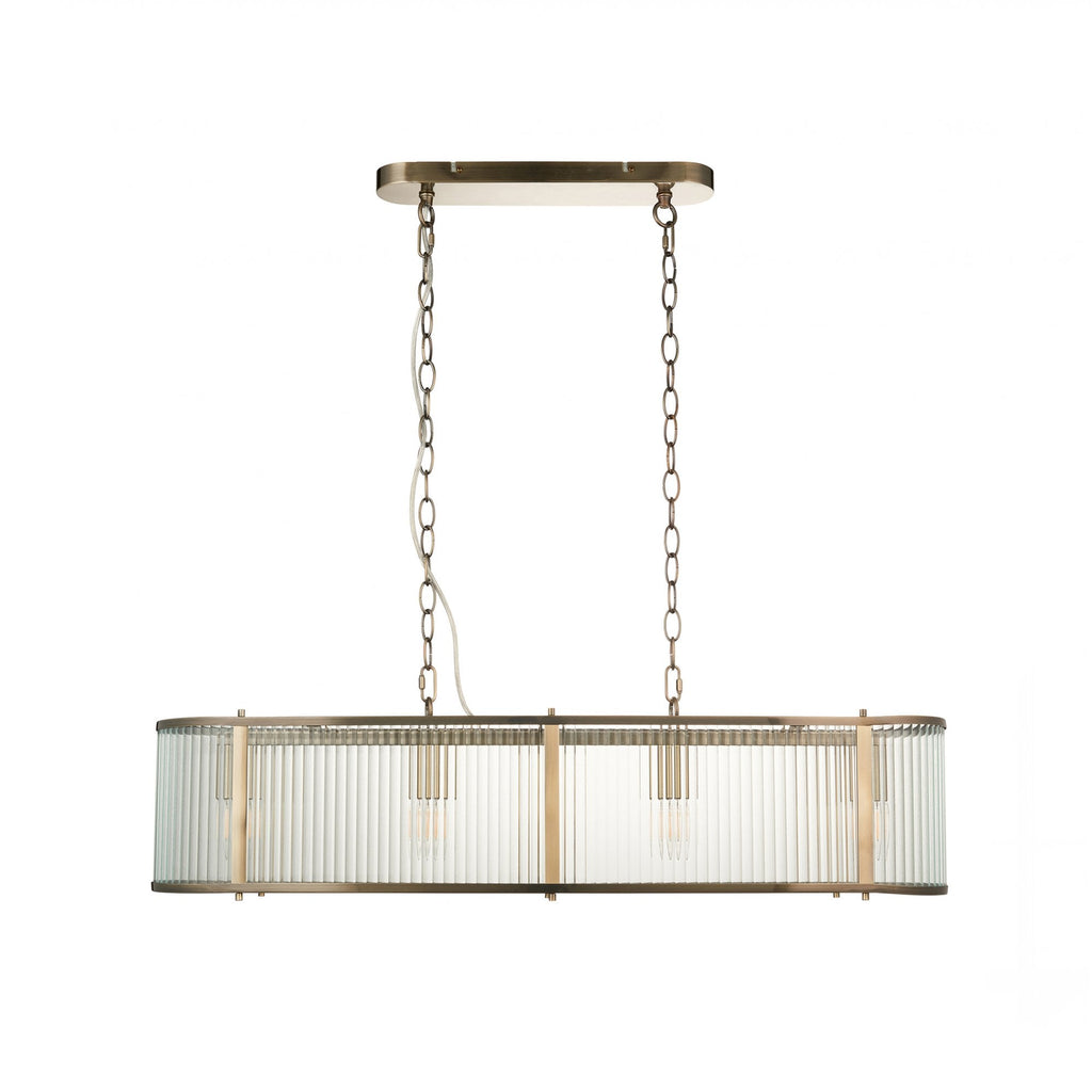 Ridgeton 4 Light Ceiling Pendant Light In Antique Brass With Ribbed Glass 110945