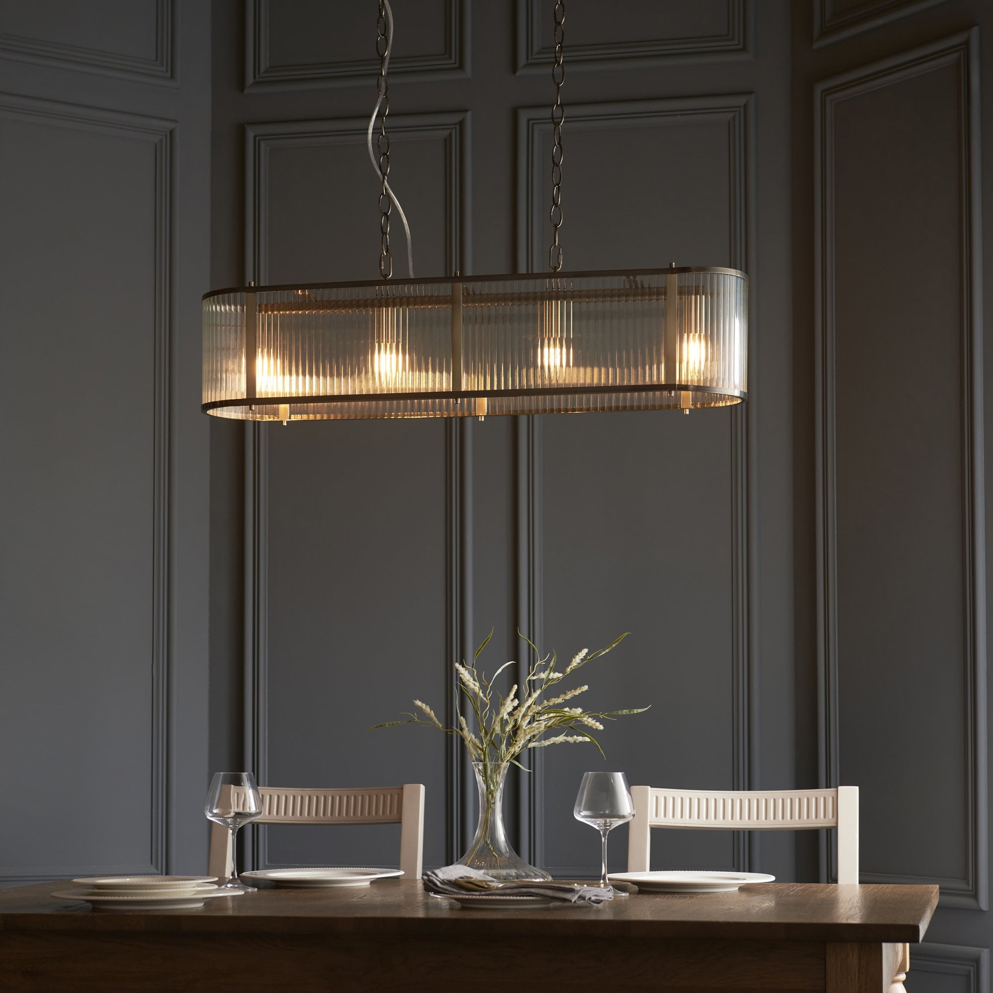Ridgeton 4 Light Ceiling Pendant Light In Antique Brass With Ribbed Glass 110945