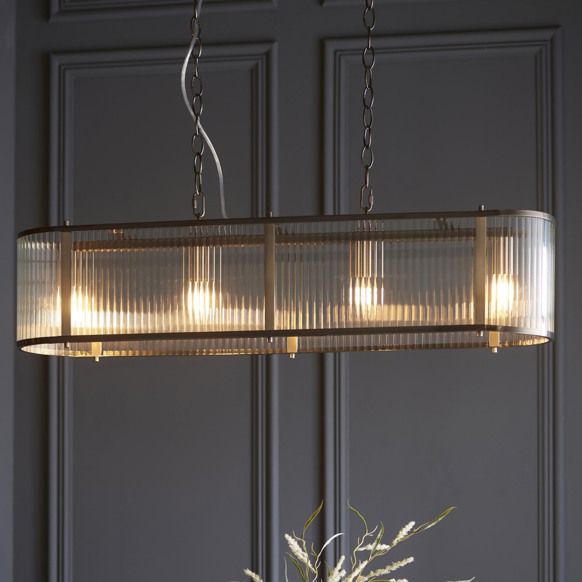 Ridgeton 4 Light Ceiling Pendant Light In Antique Brass With Ribbed Glass 110945