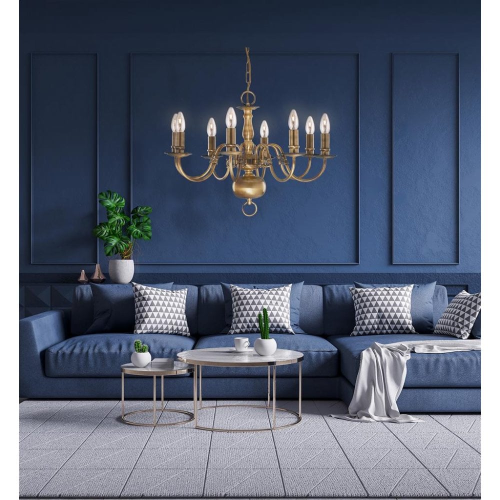 Flemish Classic 8 Light Ceiling Chandelier In Antique Brass Finish 1019-8AB