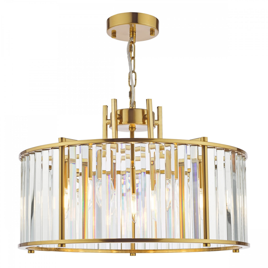 Kiran 5 Light Pendant In Natural Brass Finish With Crystal Glass KIR0535