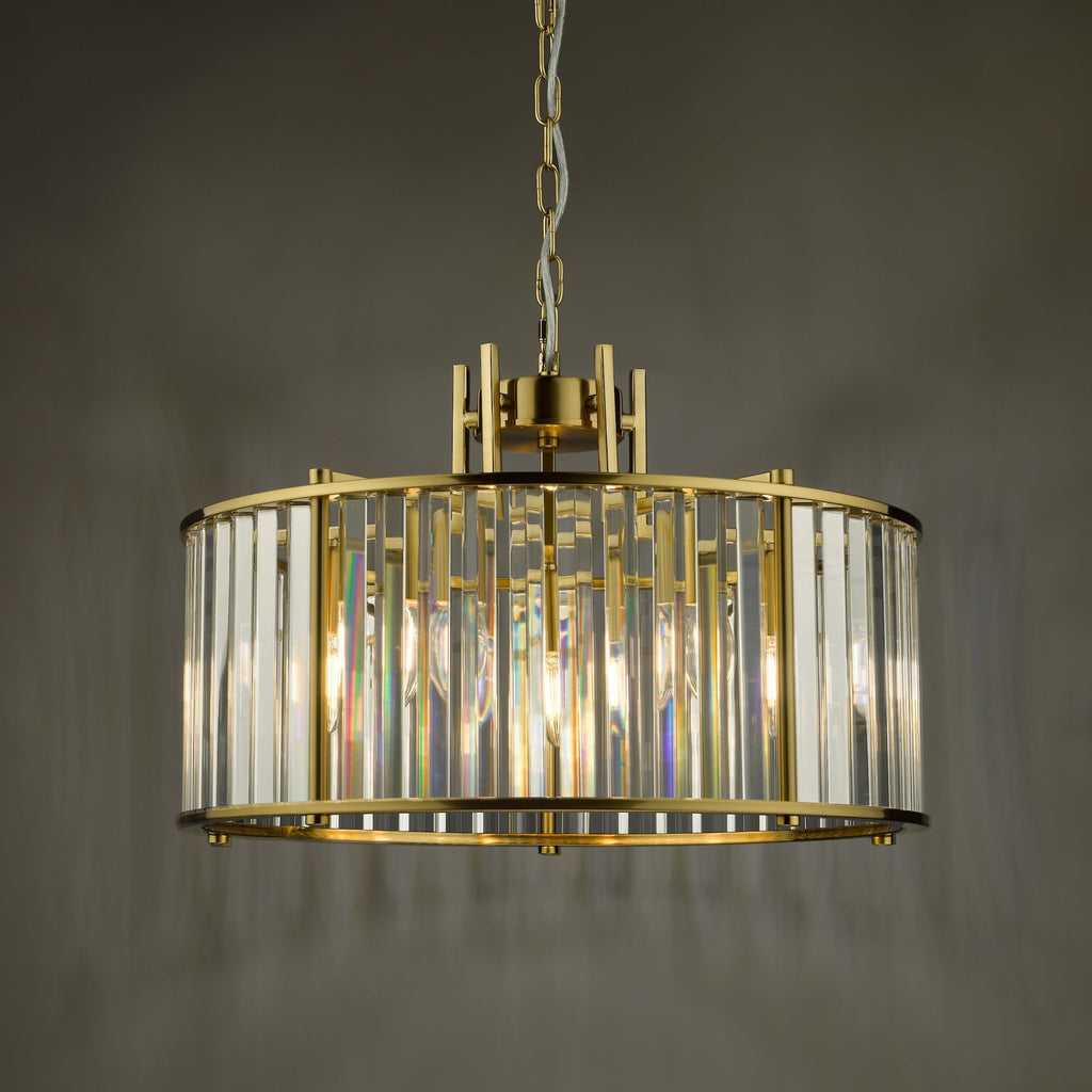 Kiran 5 Light Pendant In Natural Brass Finish With Crystal Glass KIR0535