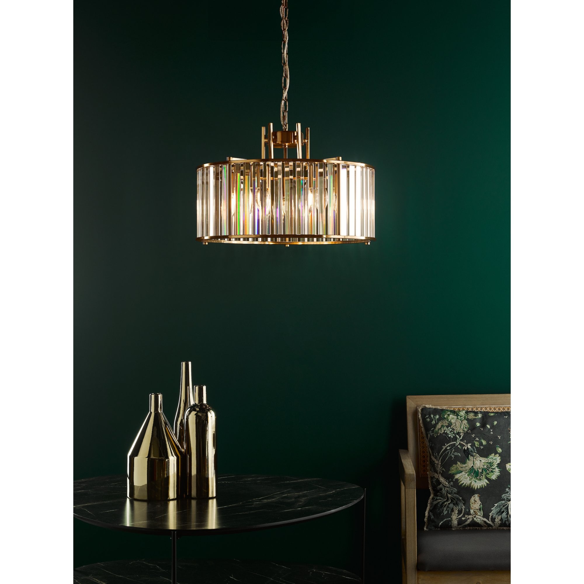 Kiran 5 Light Pendant In Natural Brass Finish With Crystal Glass KIR0535