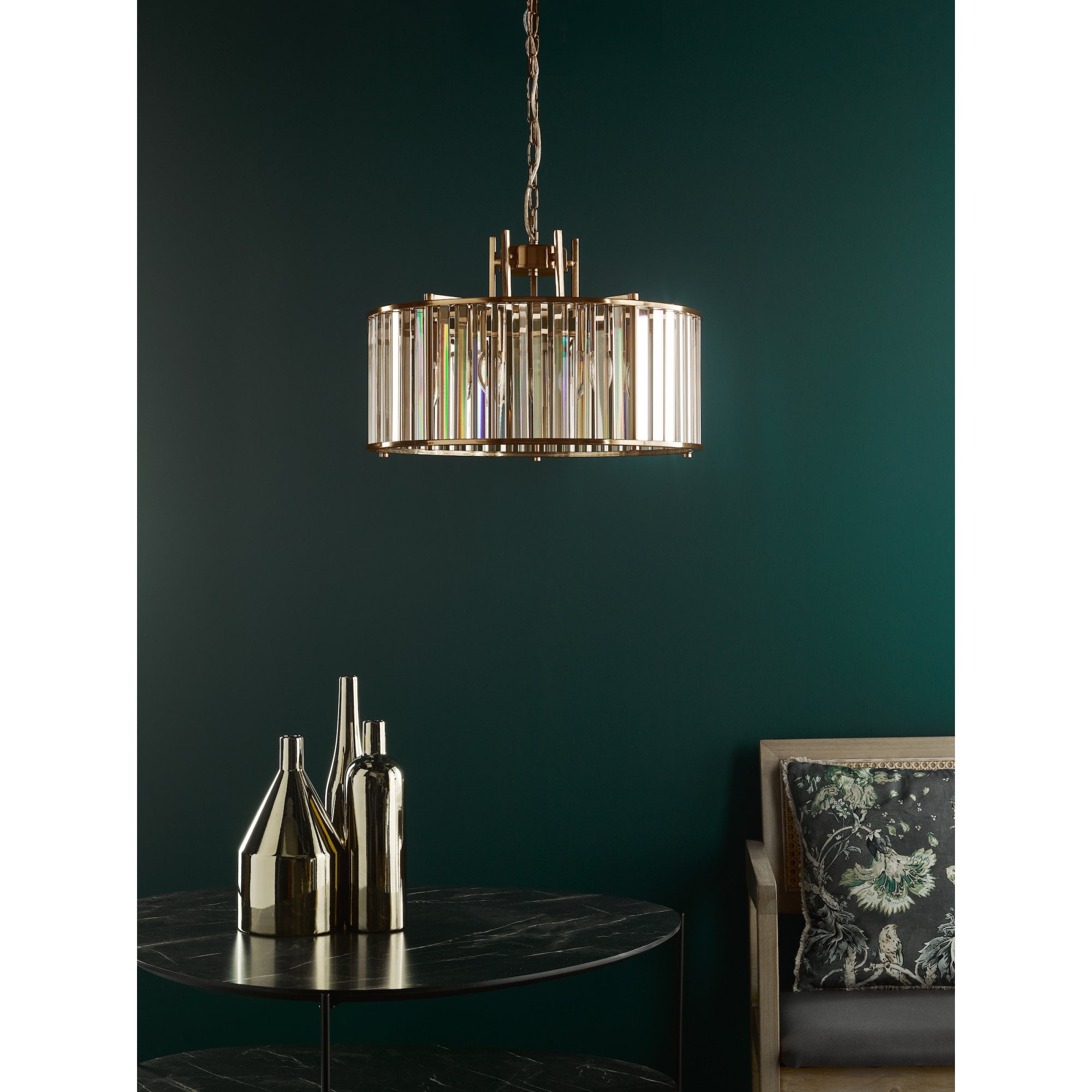 Kiran 5 Light Pendant In Natural Brass Finish With Crystal Glass KIR0535