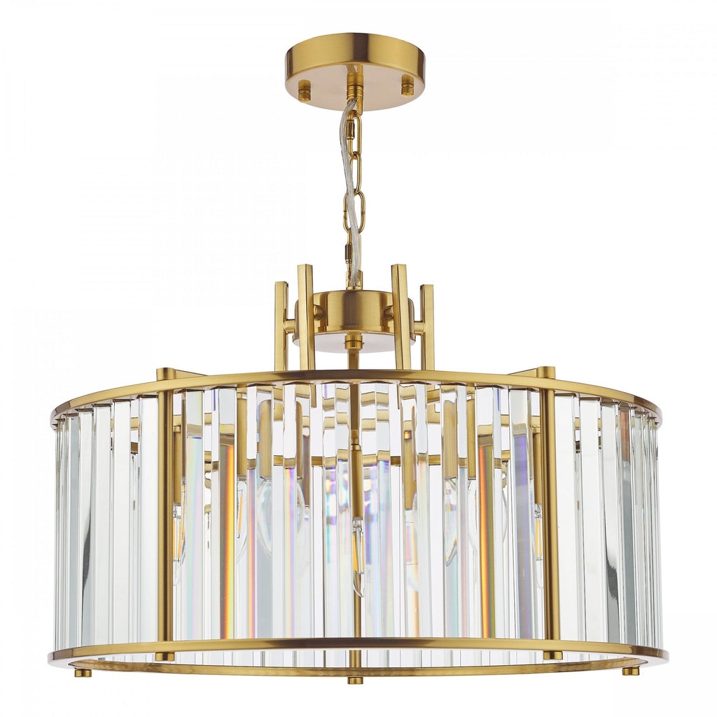 Kiran 5 Light Pendant In Natural Brass Finish With Crystal Glass KIR0535