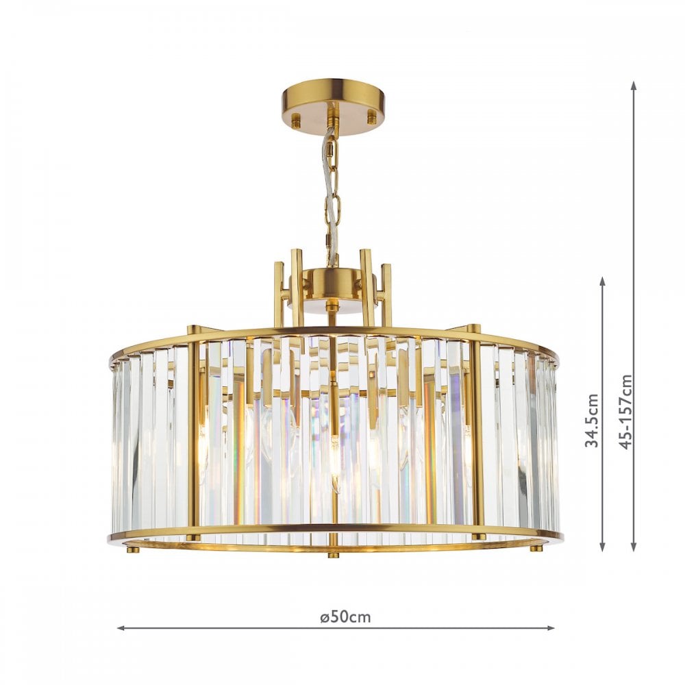 Kiran 5 Light Pendant In Natural Brass Finish With Crystal Glass KIR0535