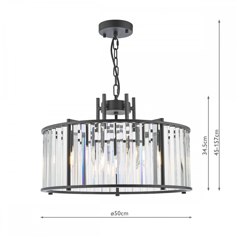 Kiran 5 Light Pendant In Satin Black Finish With Crystal Glass KIR0522