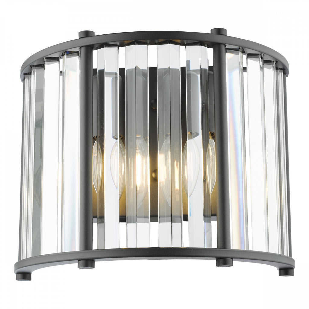 Kiran 2 Light Wall Light In Satin Black Finish With Crystal Glass KIR0922