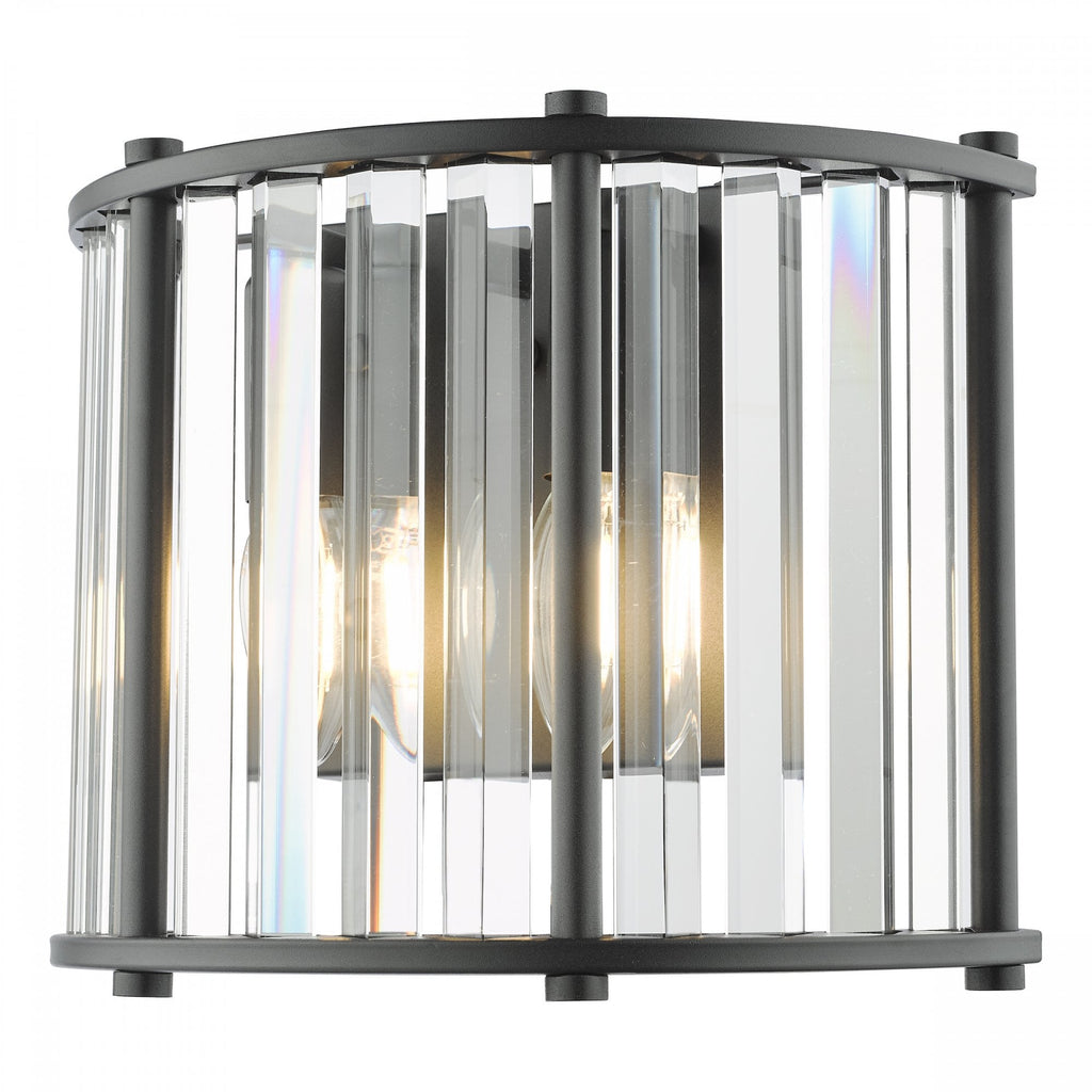 Kiran 2 Light Wall Light In Satin Black Finish With Crystal Glass KIR0922
