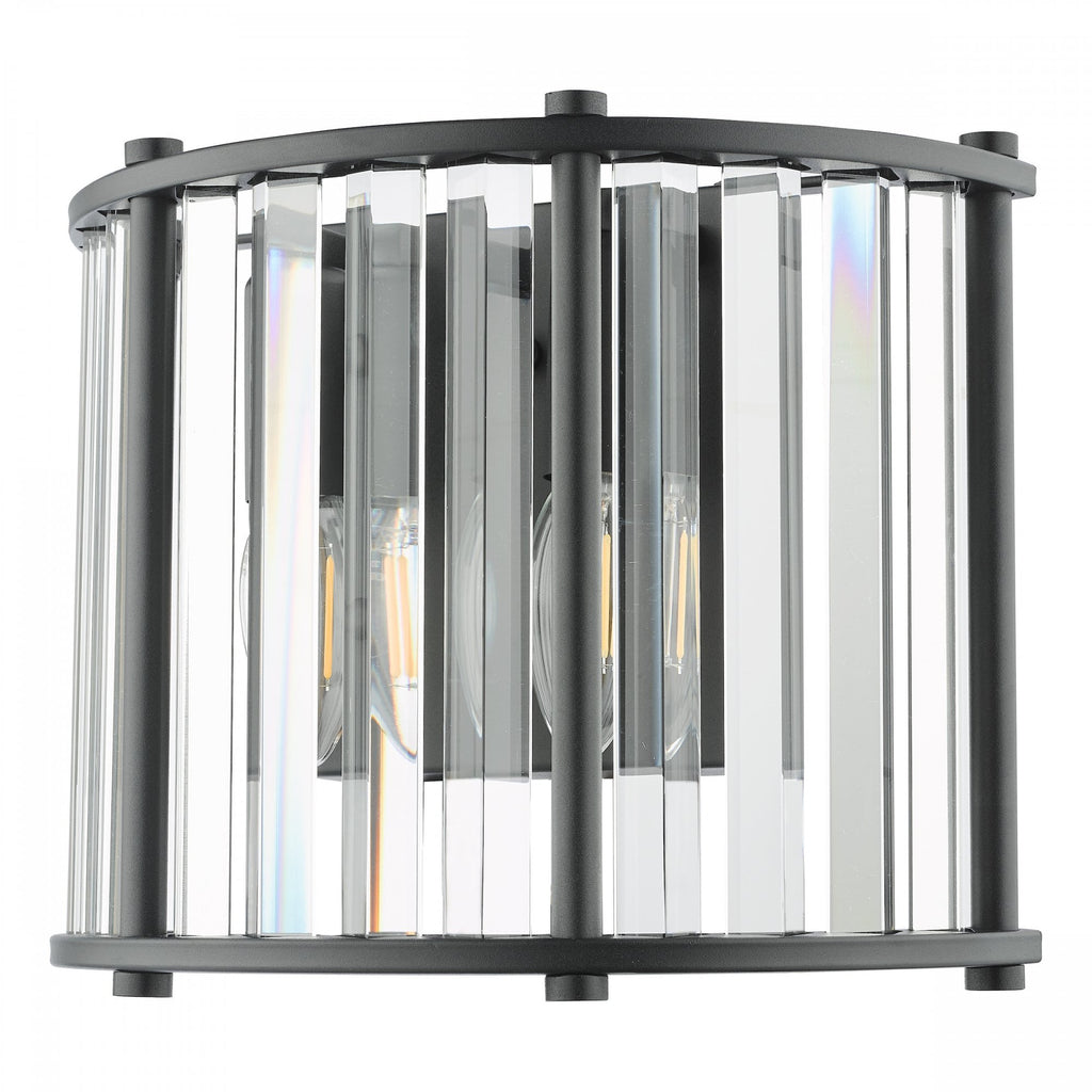 Kiran 2 Light Wall Light In Satin Black Finish With Crystal Glass KIR0922