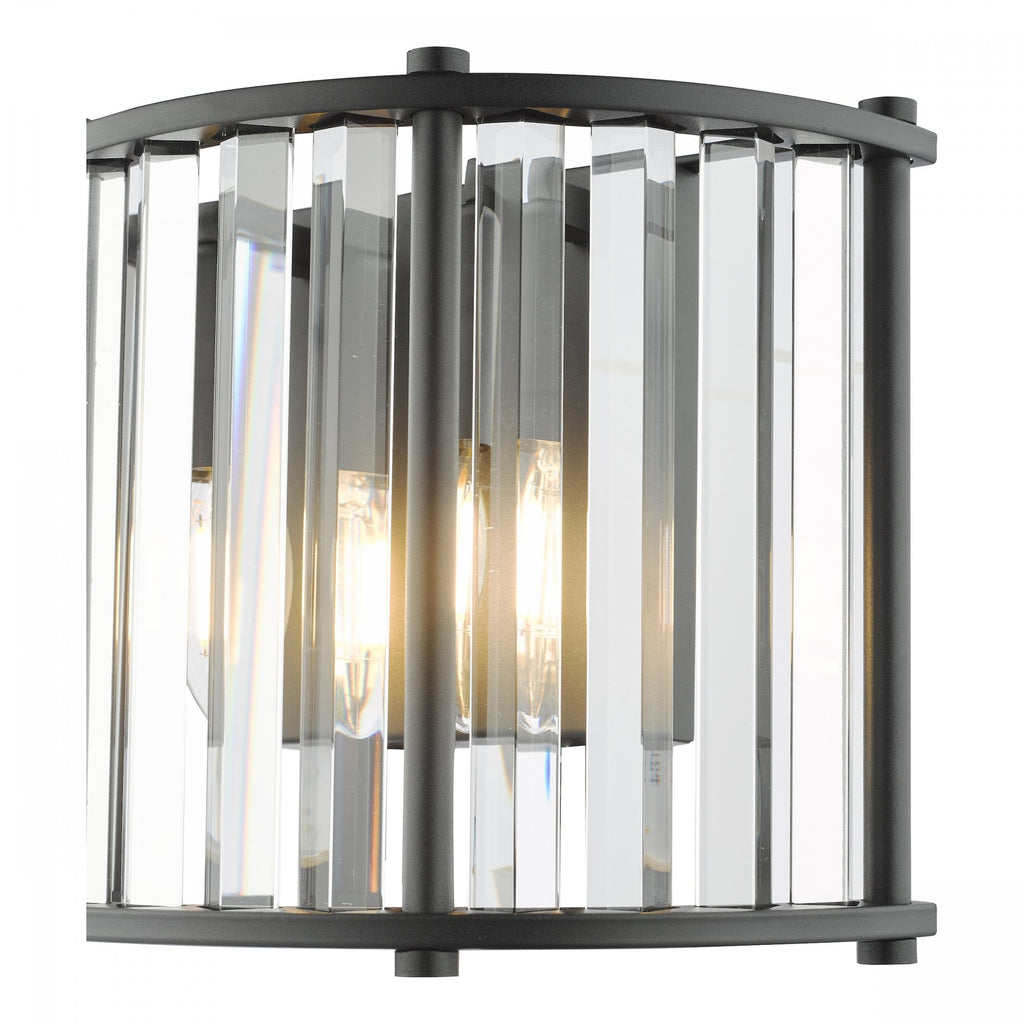Kiran 2 Light Wall Light In Satin Black Finish With Crystal Glass KIR0922
