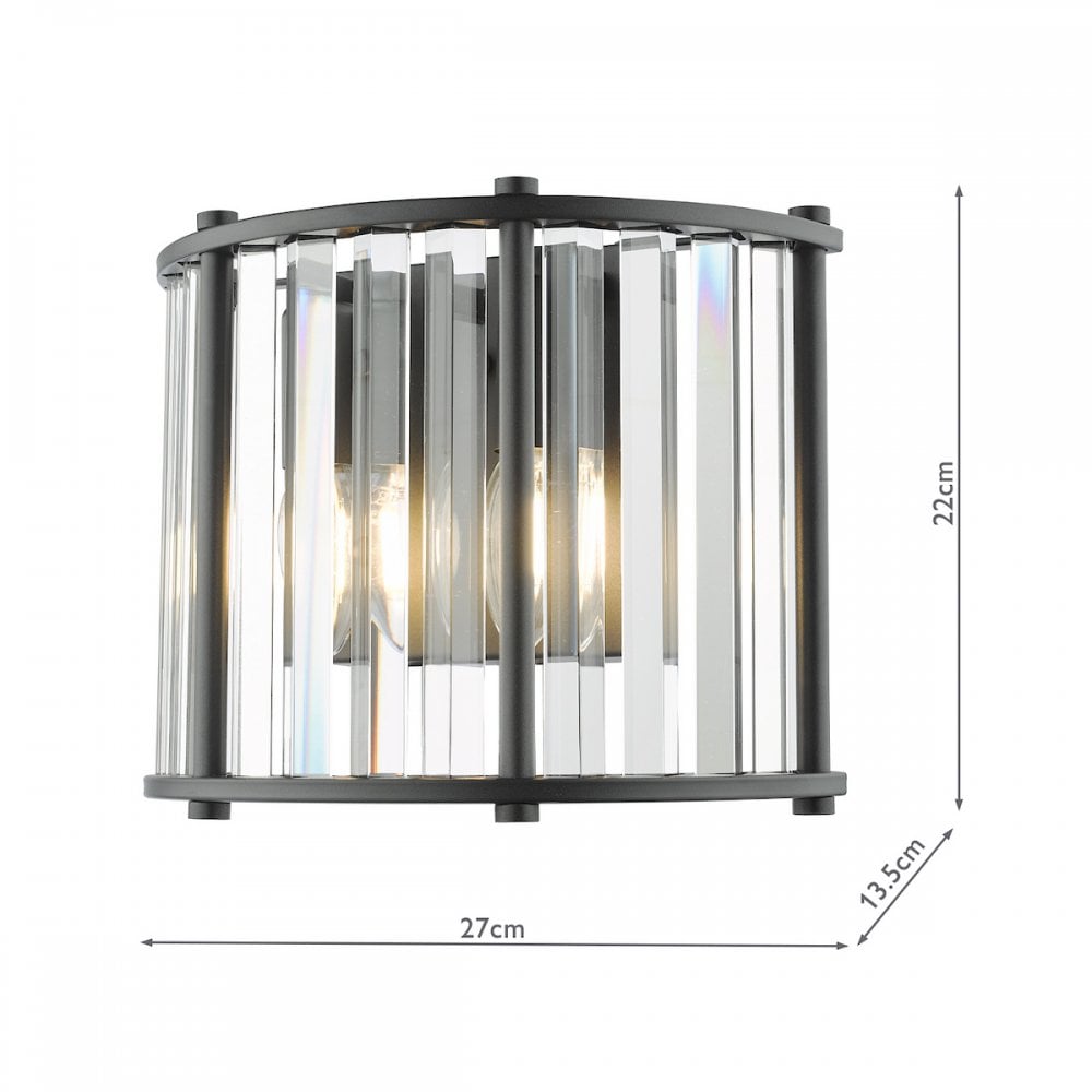 Kiran 2 Light Wall Light In Satin Black Finish With Crystal Glass KIR0922