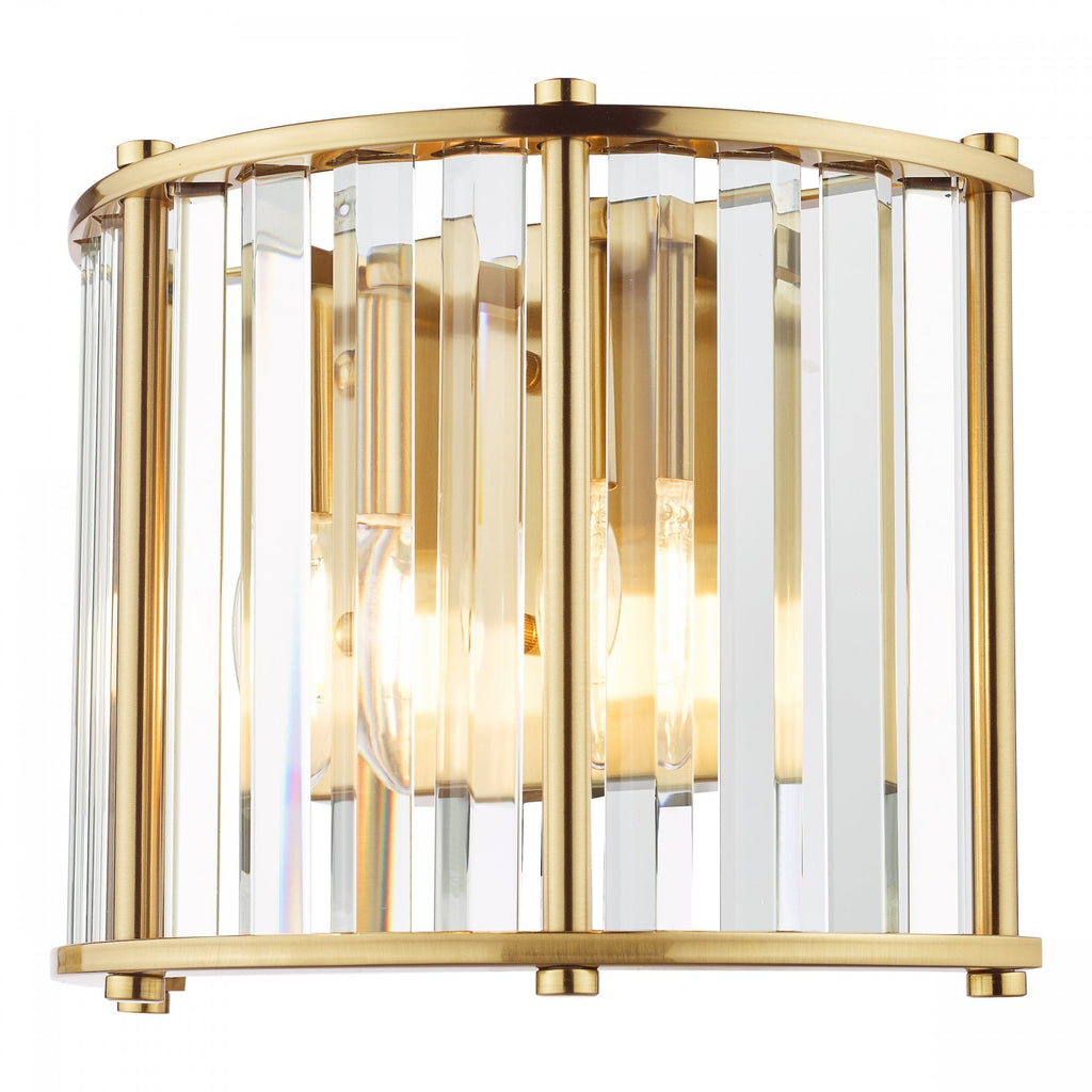 Kiran 2 Light Wall Light In Natural Brass Finish With Crystal Glass KIR0935