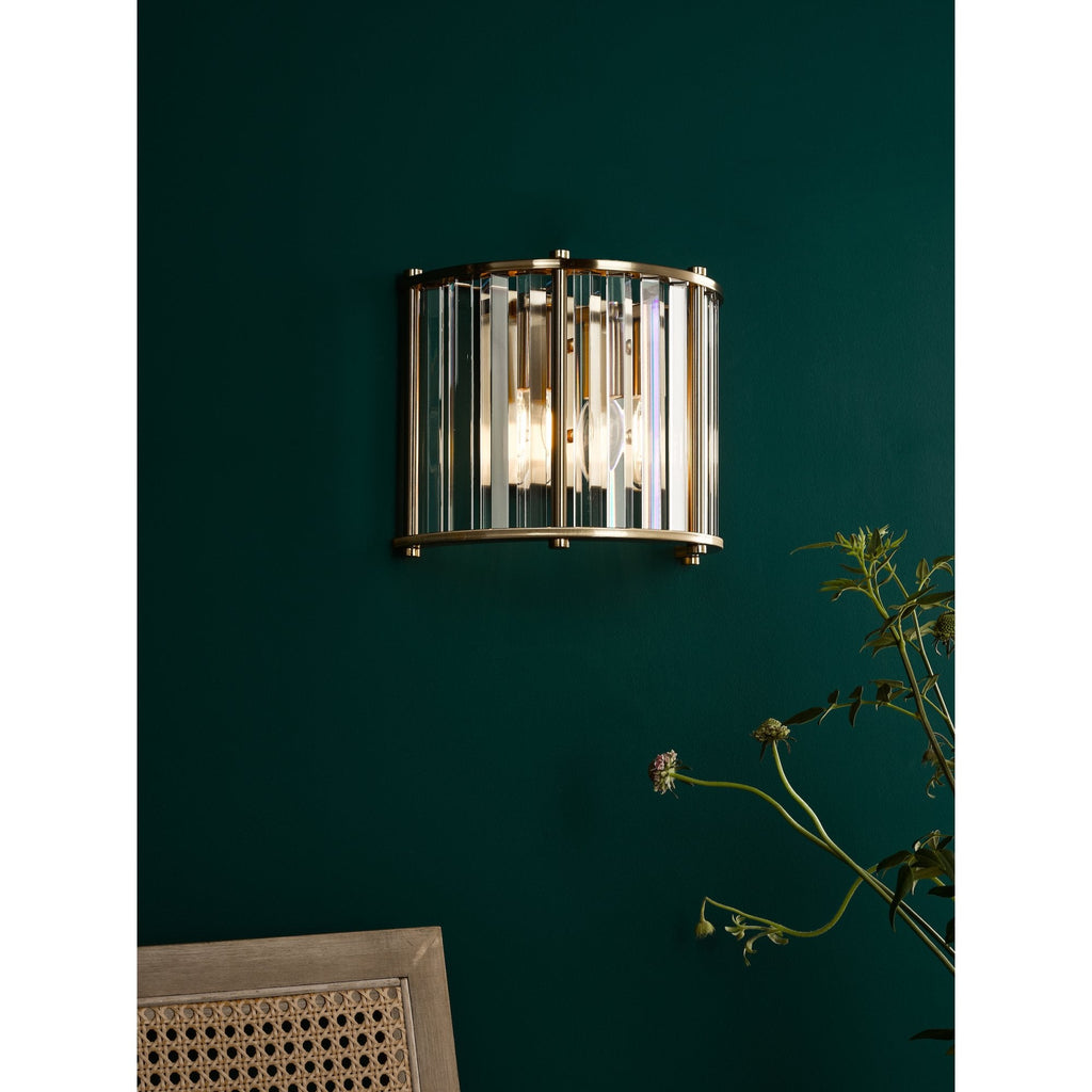 Kiran 2 Light Wall Light In Natural Brass Finish With Crystal Glass KIR0935