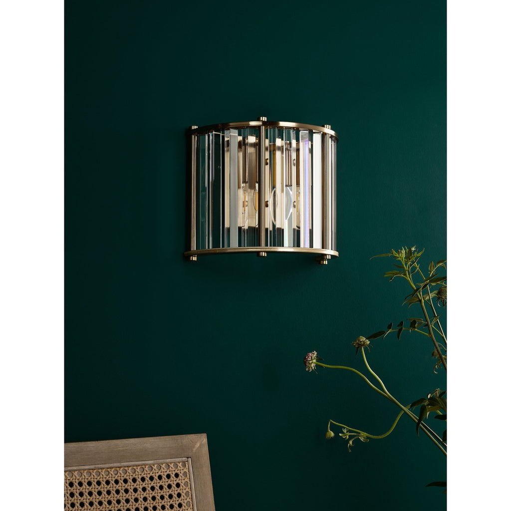 Kiran 2 Light Wall Light In Natural Brass Finish With Crystal Glass KIR0935