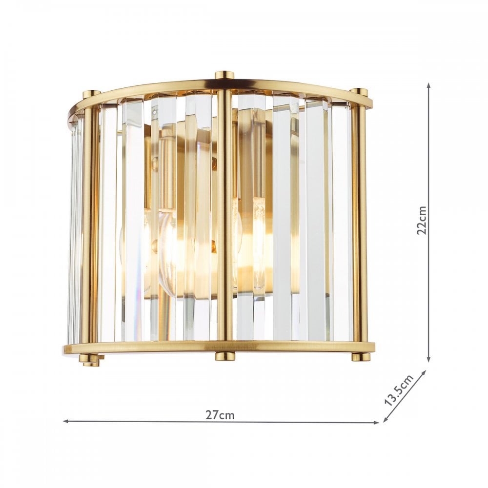 Kiran 2 Light Wall Light In Natural Brass Finish With Crystal Glass KIR0935