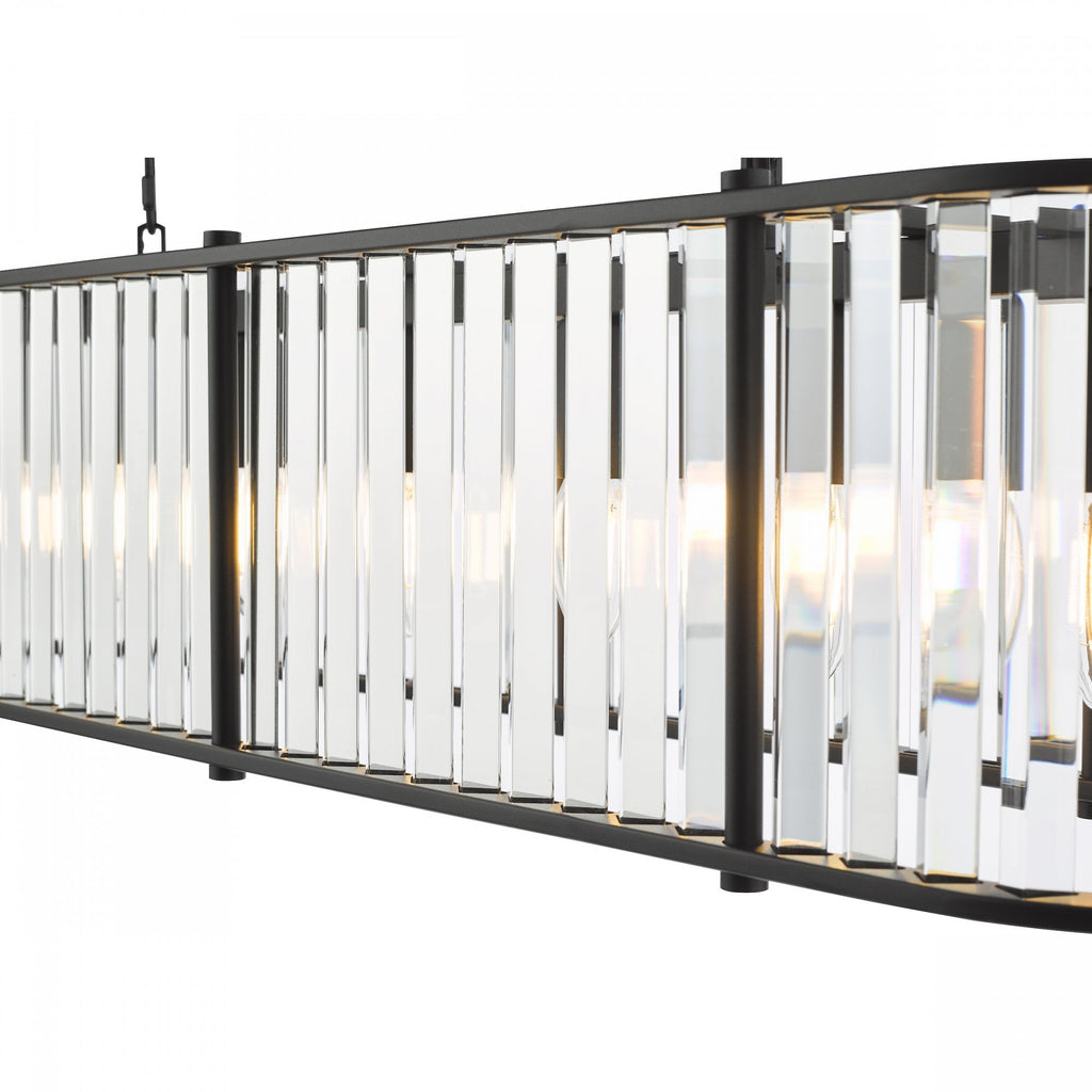 Kiran 7 Light Bar Pendant In Satin Black With Crystal Glass KIR3422
