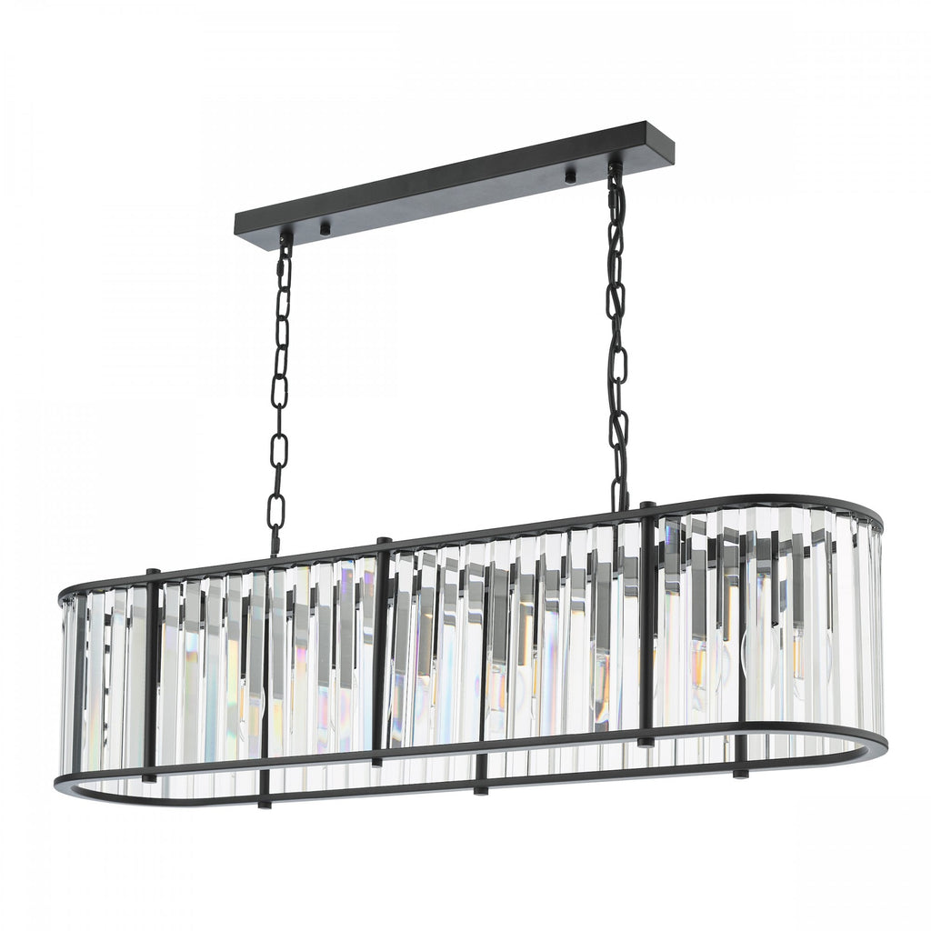 Kiran 7 Light Bar Pendant In Satin Black With Crystal Glass KIR3422
