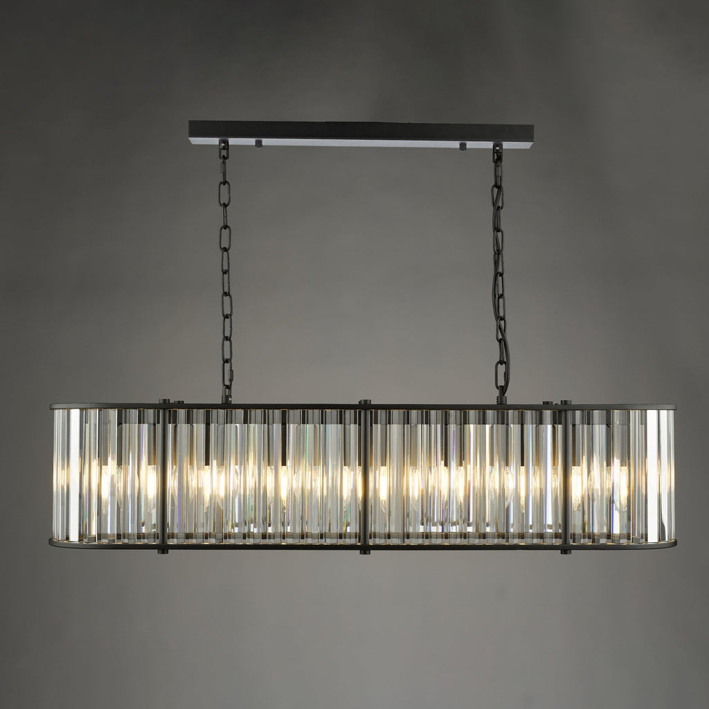 Kiran 7 Light Bar Pendant In Satin Black With Crystal Glass KIR3422