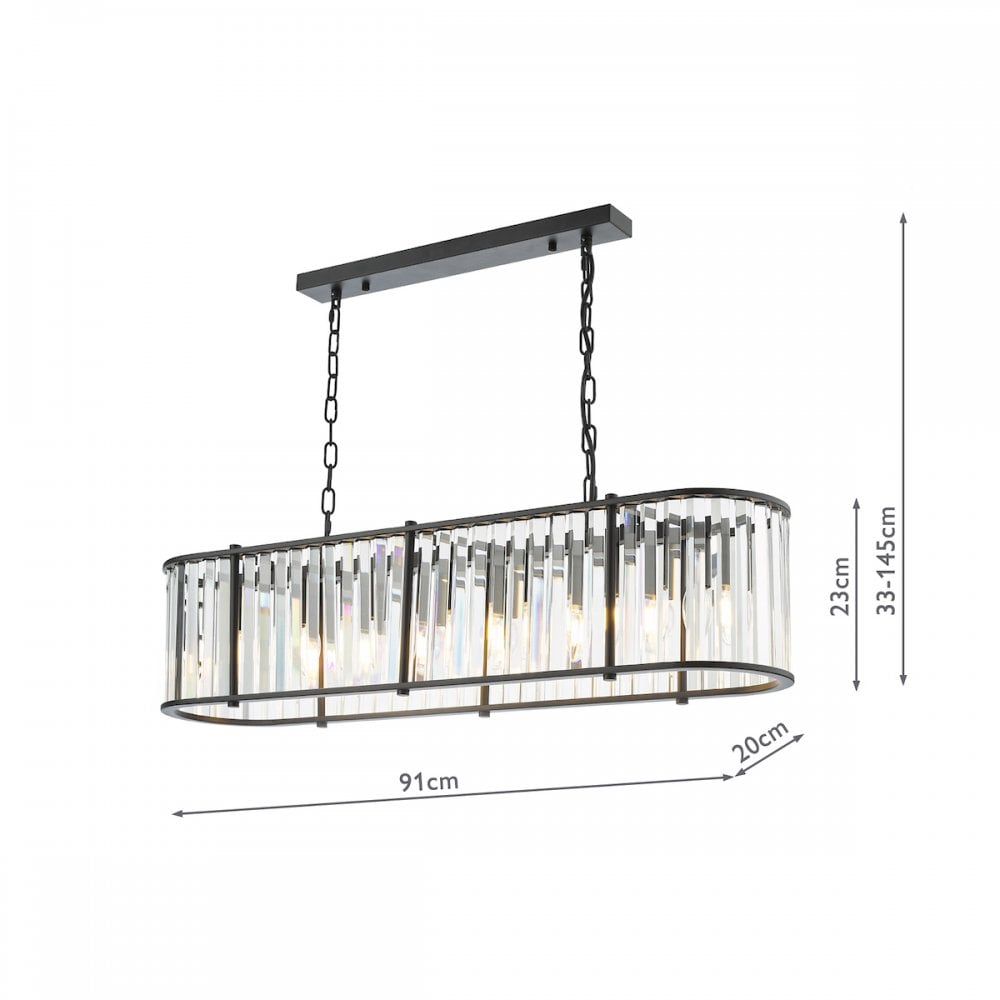 Kiran 7 Light Bar Pendant In Satin Black With Crystal Glass KIR3422