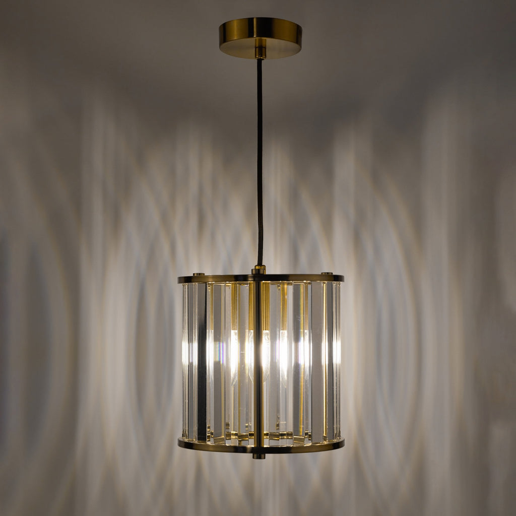 Kiran Ceiling Pendant In Natural Brass Finish With Crystal Glass KIR0135