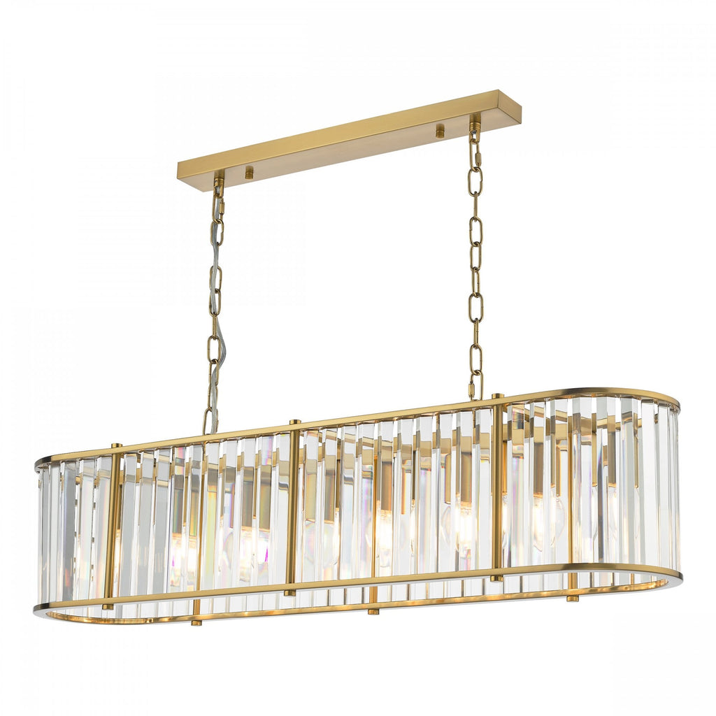 Kiran 7 Light Bar Pendant In Natural Brass With Crystal Glass KIR3435