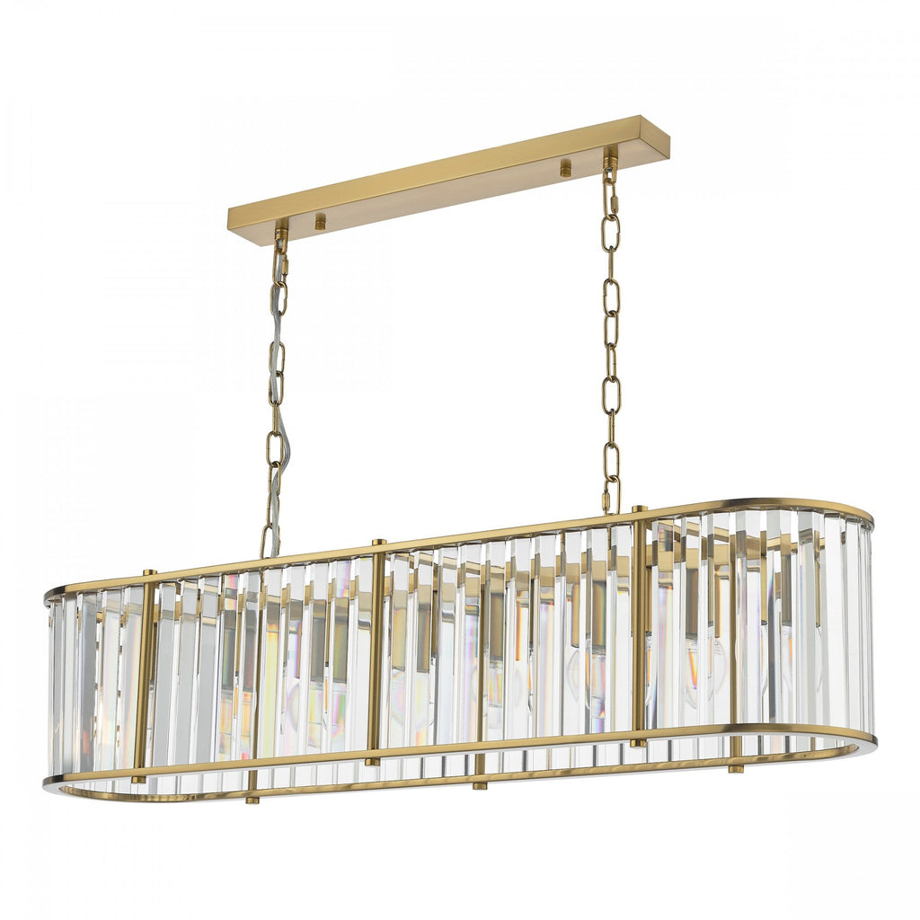Kiran 7 Light Bar Pendant In Natural Brass With Crystal Glass KIR3435