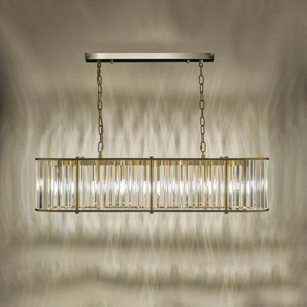 Kiran 7 Light Bar Pendant In Natural Brass With Crystal Glass KIR3435